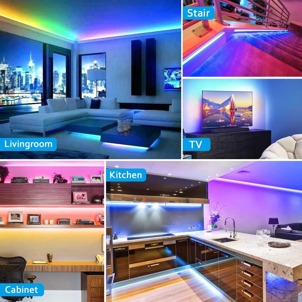 10 PCS RGB Under Cabinet Lighting Kit, App and Remote Control Led Strip Lights, Music Sync Color Changing Led Lights with ETL Listed Power Adapter, for Cabinet, Counter, Shelf, 16.4ft