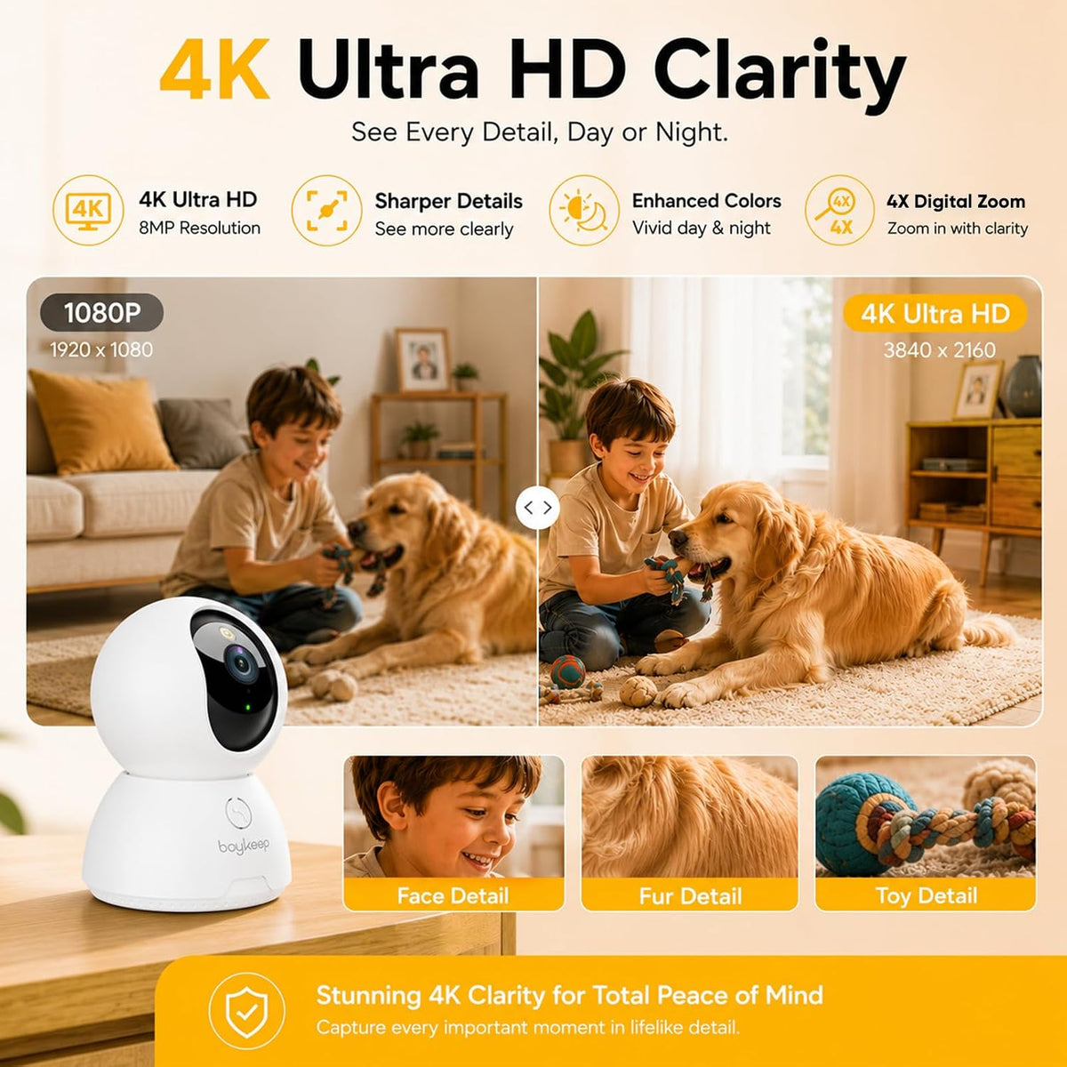 4K Indoor Cameras for Home Security, Pet Camera with Phone App, Indoor Security Camera with AI Human & Pet Detection, 360° Pan Tilt, Auto Tracking, Night Vision, Two-Way Audio, Compatible with Alexa