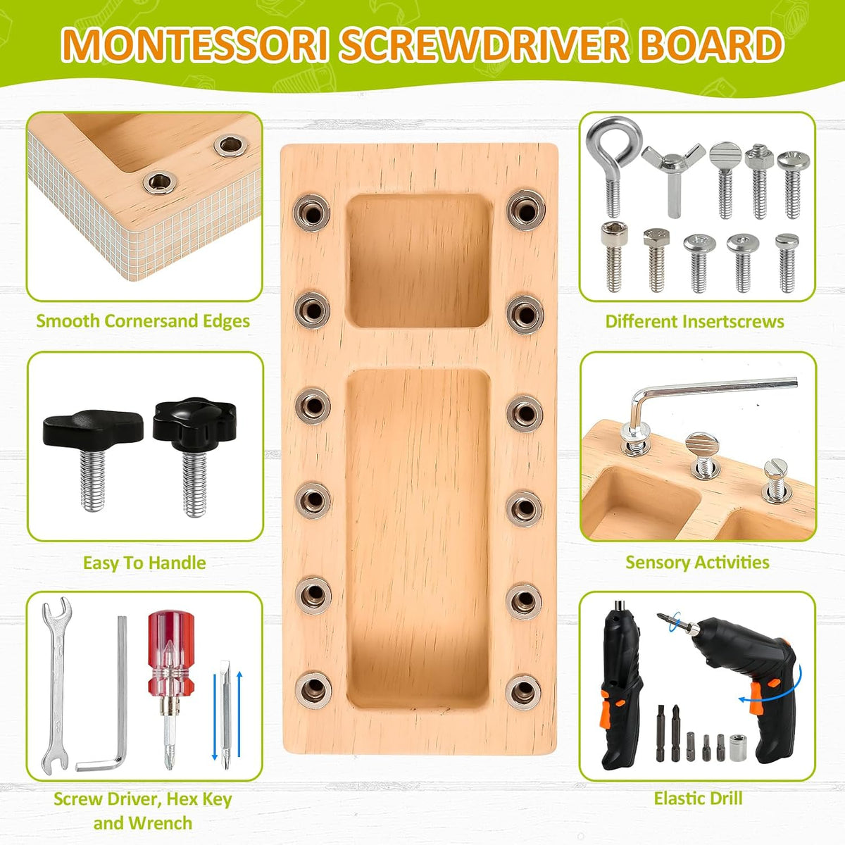 Montessori Screwdriver Board Set, Kids Screwdriver Toy Set Busy Board 3+ | Electric Drill, Fine Motor Skills, Montessori Practical Life, Tools for Toddlers 3-5, STEM Learning Activity