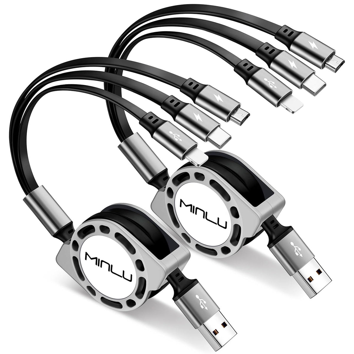 Multi Charging Cable 3A, Retractable Car Charger Cord for Multiple Devices | 3 in 1 Retractable Cable,USB C Data Sync Fast Charger Cord Adapter with Lightning/Type C/Micro USB Ports for Cell Phones 4ft