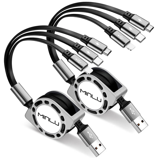 Multi Charging Cable 3A, Retractable Car Charger Cord for Multiple Devices | 3 in 1 Retractable Cable,USB C Data Sync Fast Charger Cord Adapter with Lightning/Type C/Micro USB Ports for Cell Phones 4ft