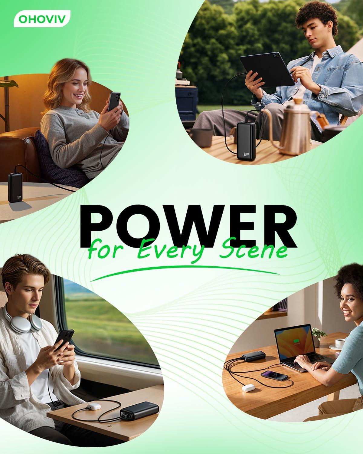 OHOVIV Portable Charger Power Bank 50000mAh,PD 22.5W Battery Pack | 4× Faster Charging,Up to 55% in 30mins,Travel Essential,Portable Phone Charger for iPhone 17/16/15 Series,Galaxy,Tablet,Black