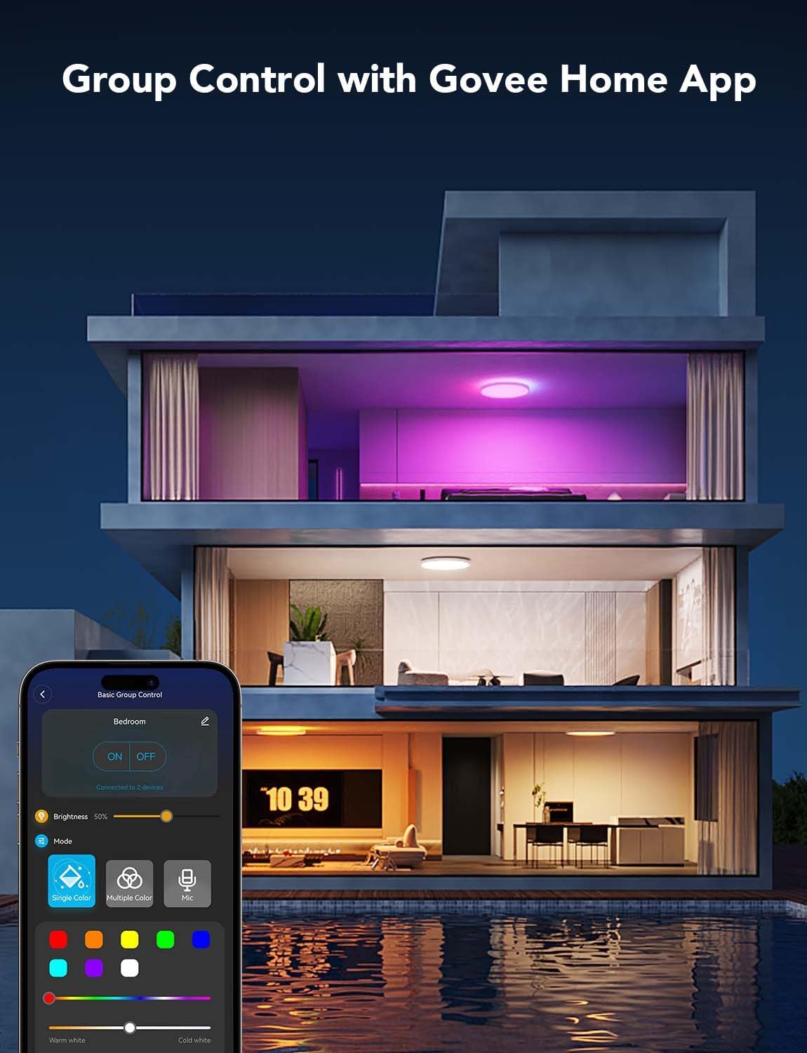 Govee Smart Ceiling Light, 2400LM RGBIC and RGBWW, 12 Inch, White 2 Packs | RGBIC and RGBWW LED Ceiling Light Fixture, DIY Colors, Works with Matter Alexa, 2700K-6500K Lights for Bedroom, Living Room
