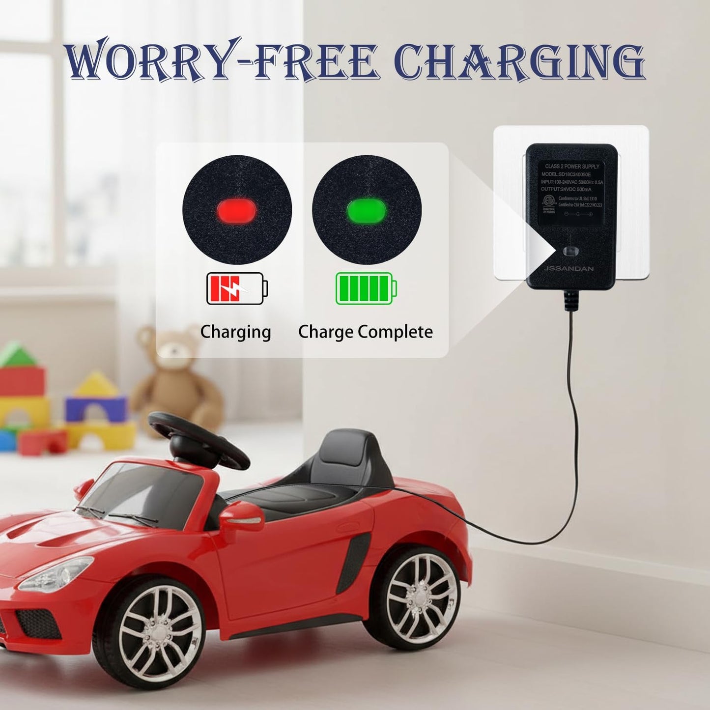 24V Charger for Ride On Car, 24V Battery Charger for Ride on Toys | for Lead-Acid Batteries Only
