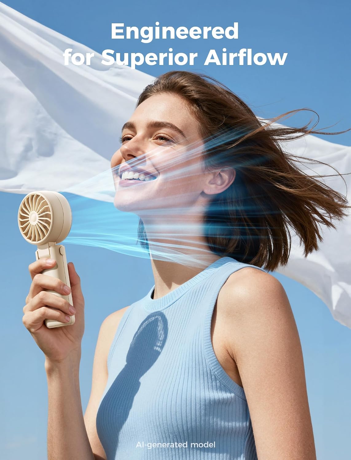 Aecooly Mighty Portable Handheld Fan | 20H Max Cooling | 3 Flexible Modes | 5 Speeds Wind | Battery Level Display | Mini USB Rechargeable Personal Battery Powered Fan Travel Gifts for Women -Beige