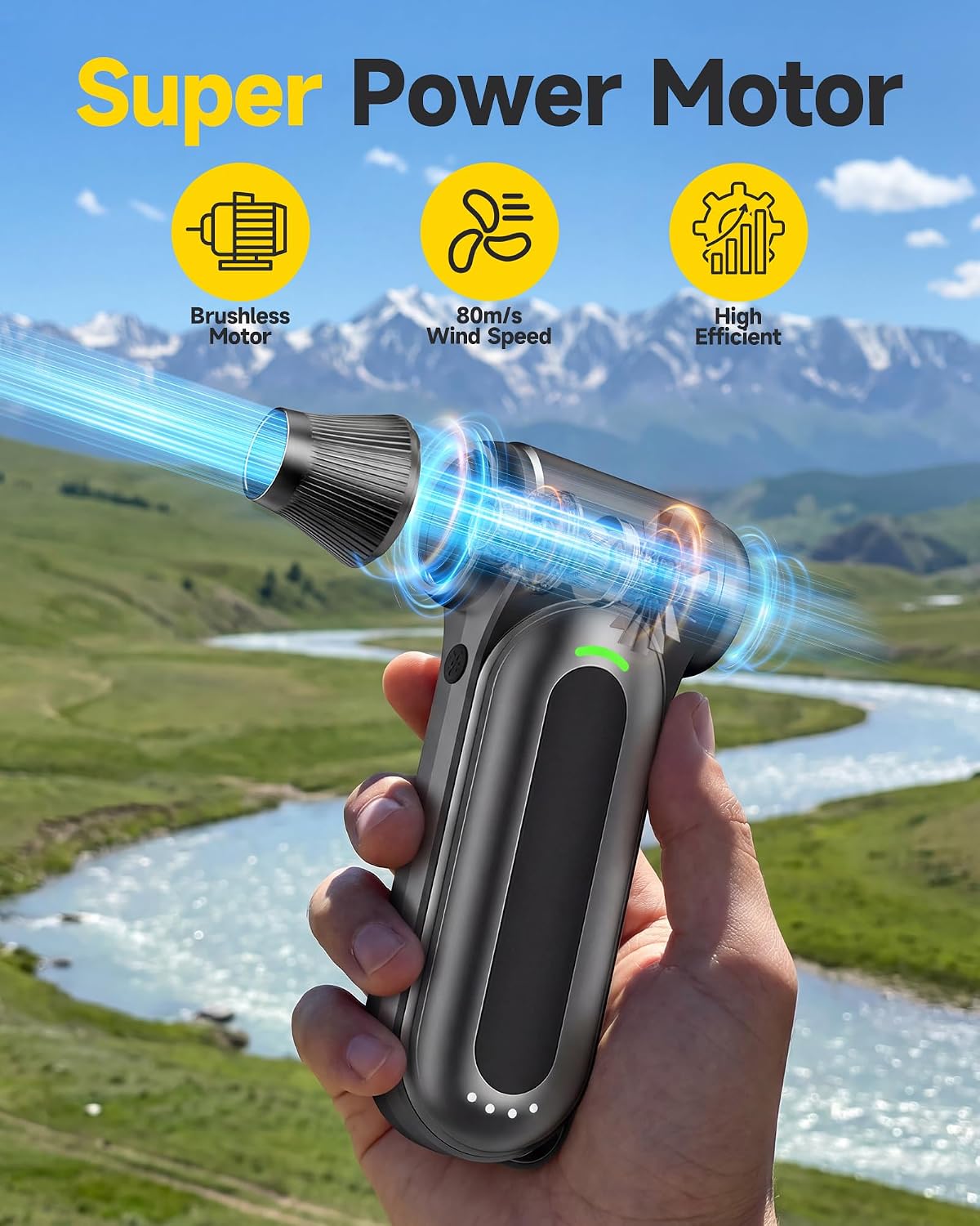Compressed Air Duster, 170,000 RPM Electric Air Duster with Brushless Motor, 4-Speed Cordless Rechargeable Air Blower for Keyboard, PC, Car & Electronics, Canned Air Alternative