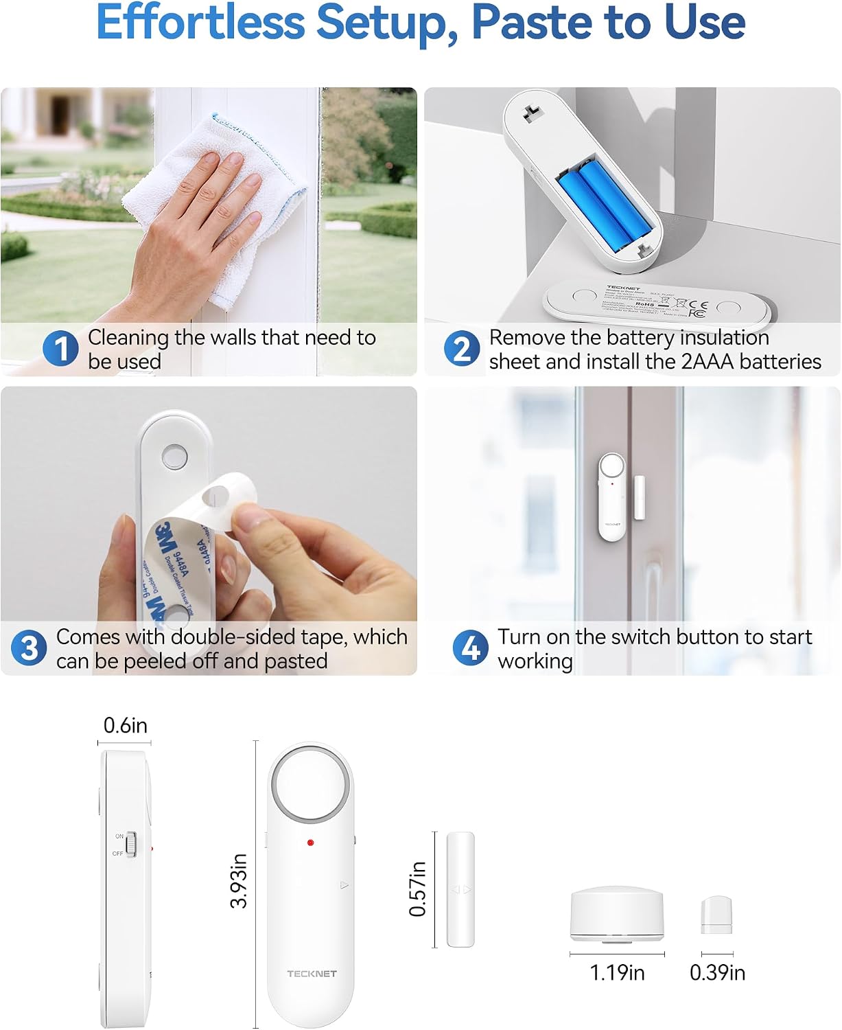 TECKNET Door Alarms When Opened, Window Door Alarm for Kids Safety, 2-in-1 Alarm & Chime, Door Sensor for Home Security, 3-Level Volume Control, Window Alarms for Garages, Apartment, 3Pcs