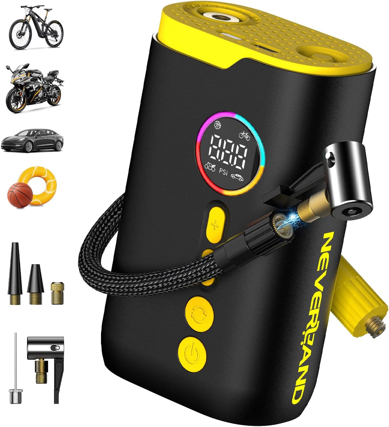 Neverland Tire Inflator Portable Air Compressor - 150 PSI Electric Air Pump for Car Tires with Auto Shutoff Function, Cordless Tire Air Pump for Bicycle, Motorcycle with Gauge