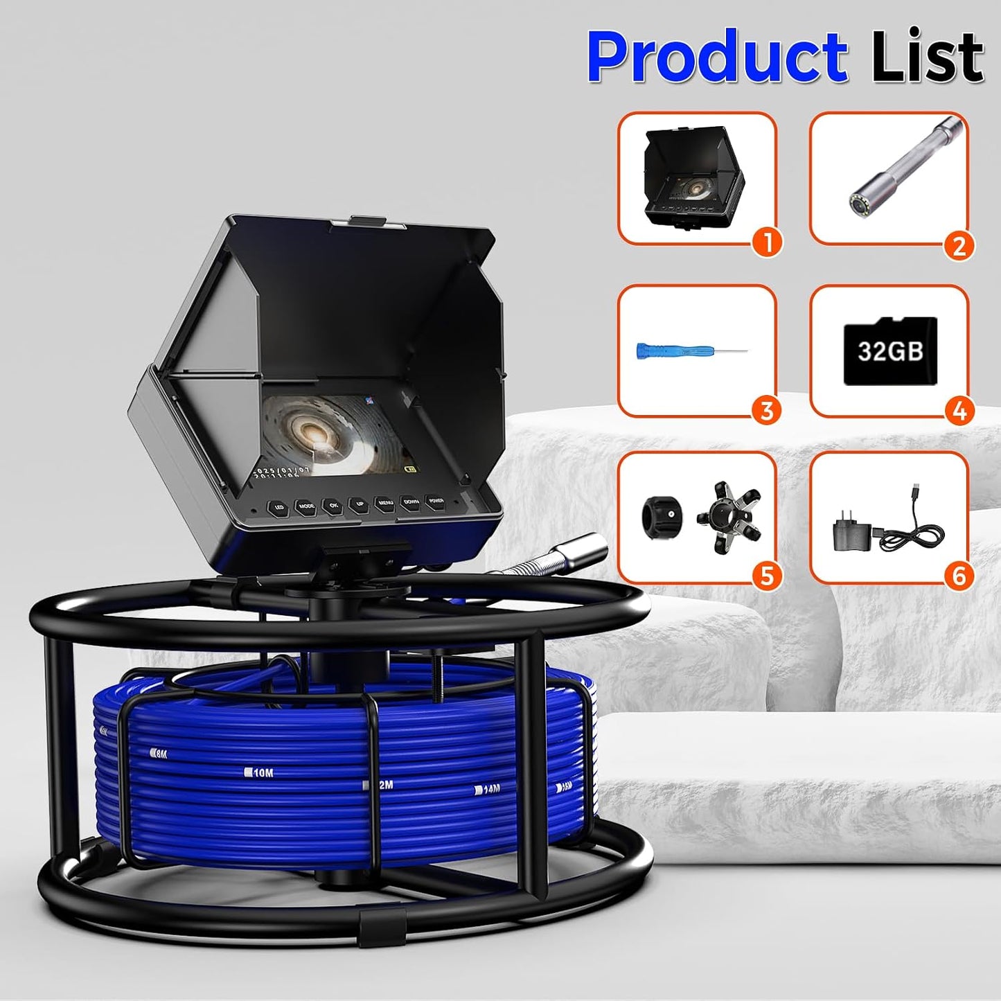 Sewer Pipe Inspection Camera, 4.3'' IPS Monitor with 32GB TF Card DVR, IP68 1080P Camera 100FT Fiberglass Cable, 8500mAh Battery Night Vision, for Home/Contractor/Plumber (33FT)