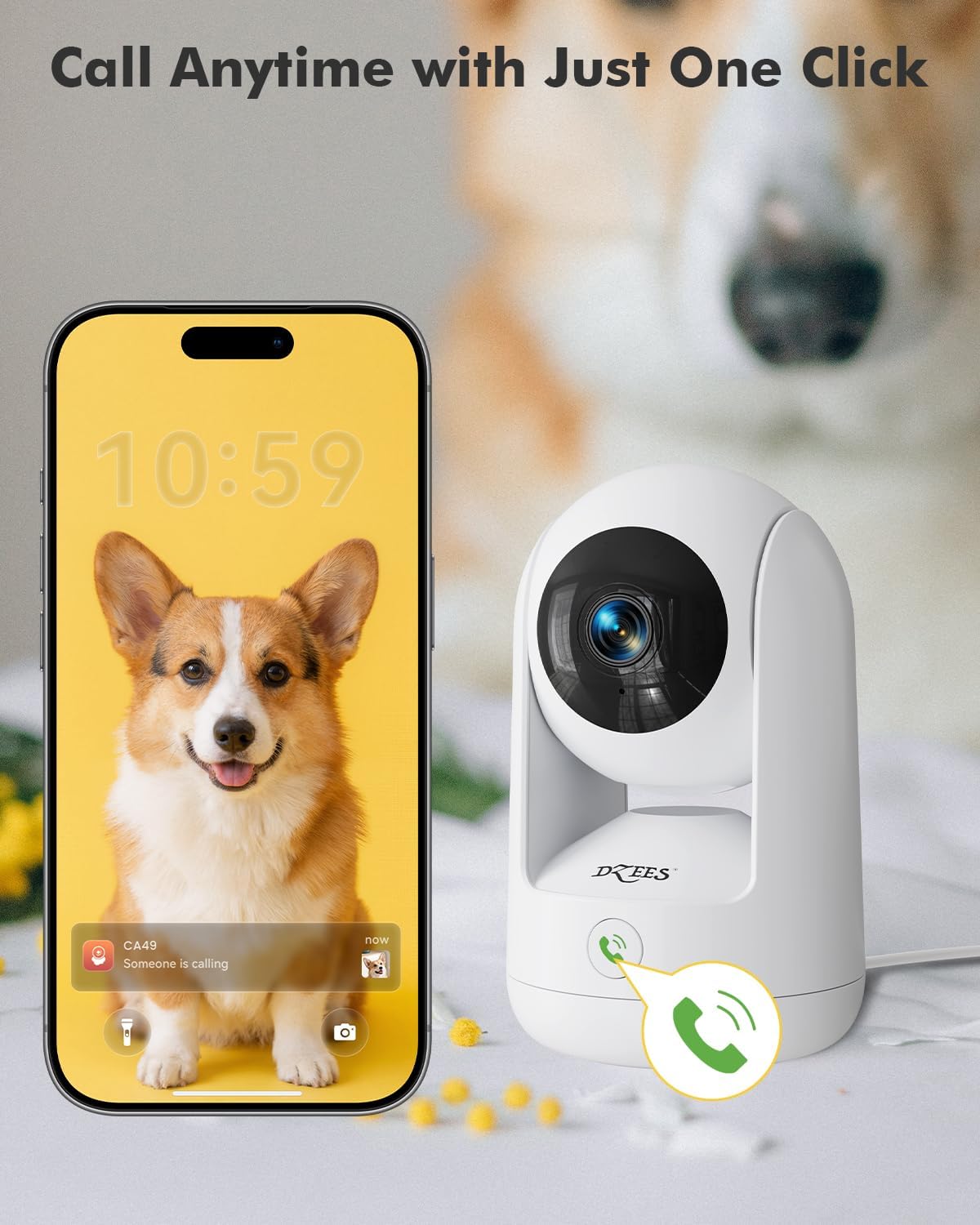 Dzees 2K Indoor Security Cameras, 360° WiFi Pet Camera, 2-Pack