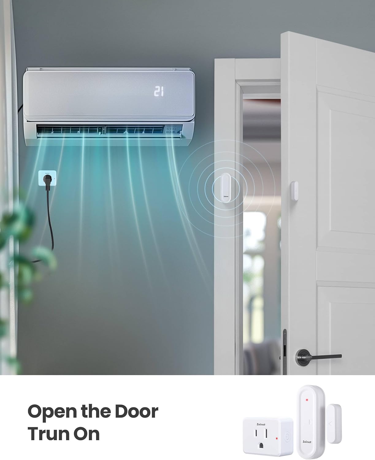 Zoiinet Door Sensor Outlet Plug Kit, Wireless Mini Contact Window Sensor, Group Control Unlimited Devices, No Wiring No WiFi, 130 ft, 15A/1500W, Programmable, for Household Appliances