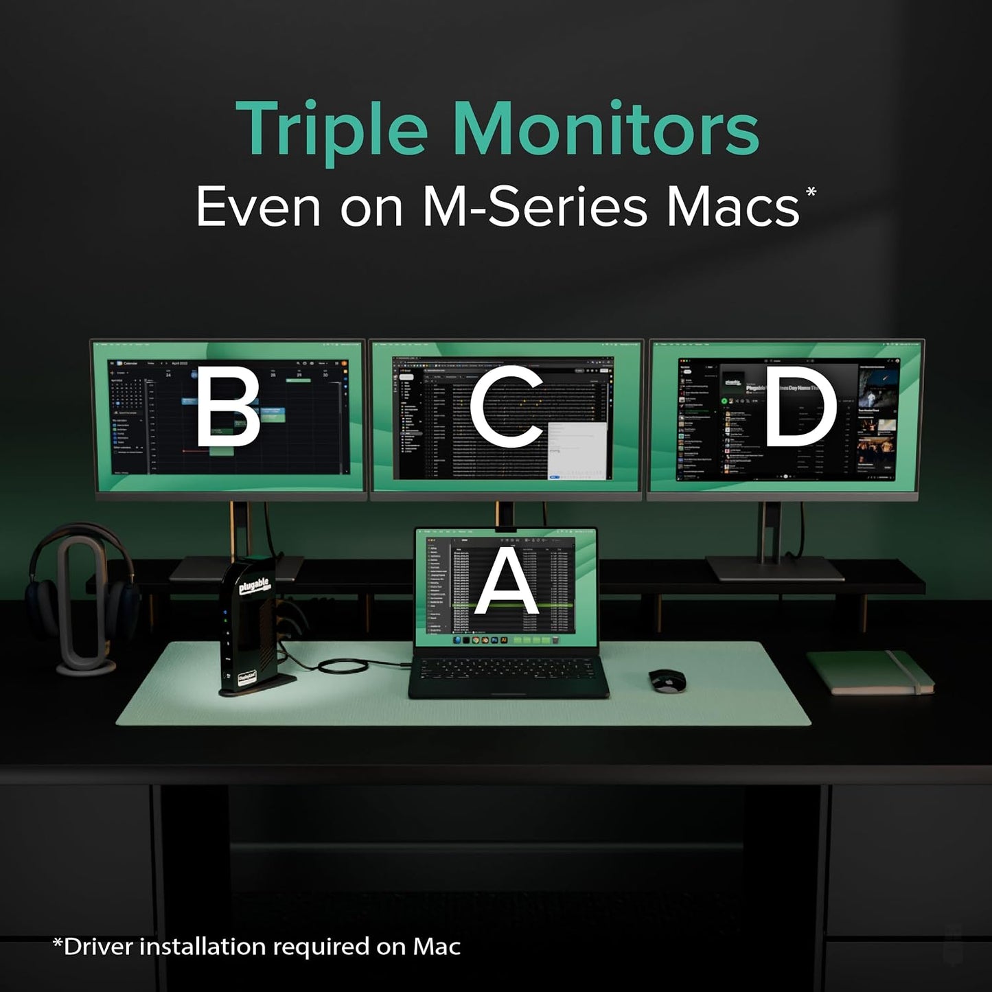 Plugable USB-C Triple Monitor Docking Station: 13-in-1 Laptop Dock with 100W Charging for Mac (DisplayLink Driver Required), Windows, Chrome, 3 HDMI, Gigabit Ethernet, SD, USB-C 20W, 4 USB - UD-ULTCDL