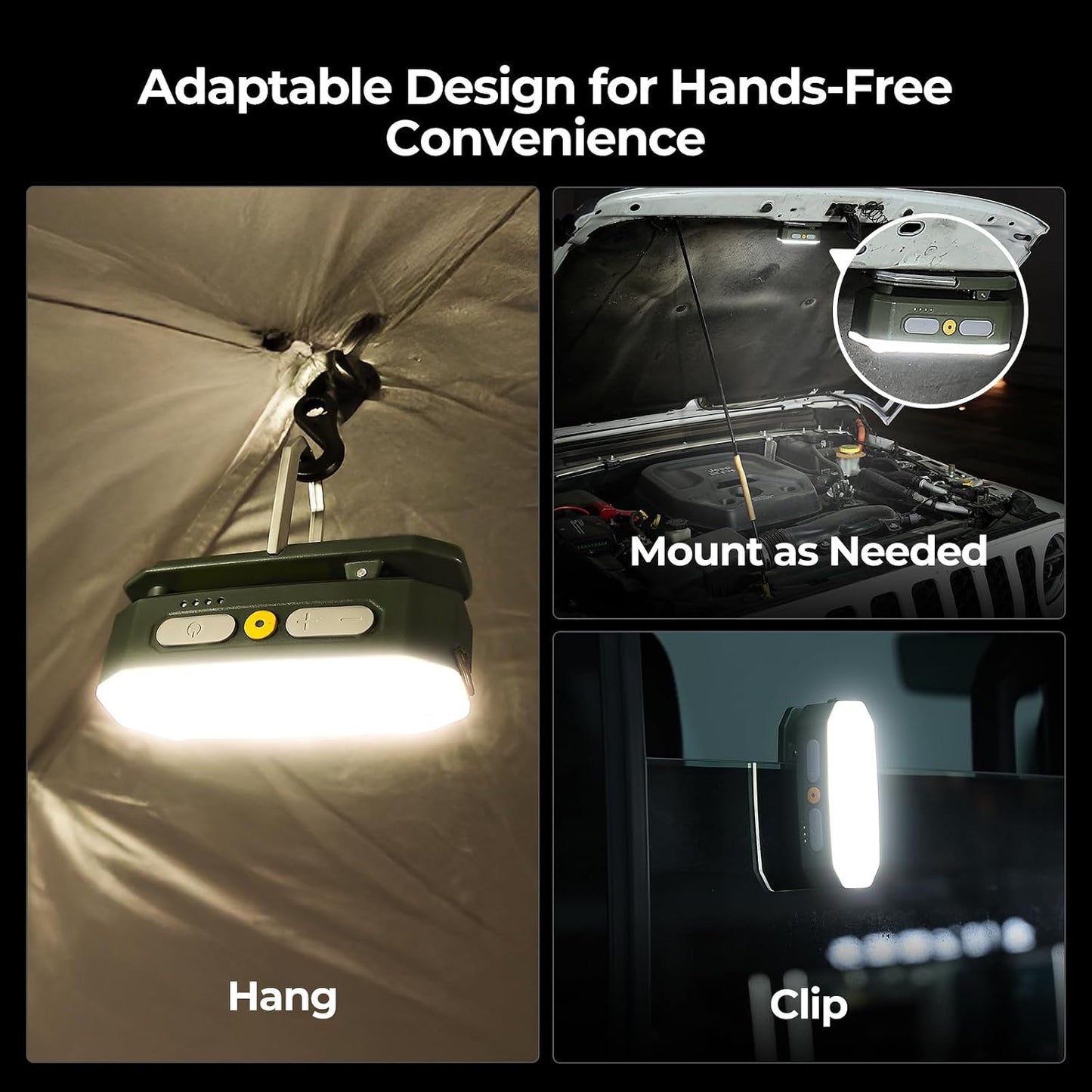 BougeRV Camping Light AL01, Movable Area Rechargeable Lantern Tent, Green | 380 Lumens, Up to 48H Runtime, Motion Sensor, 5 Brightness Levels, 4 Lighting Modes, IP65 Water Resistant, Camp Tent, Outdoor