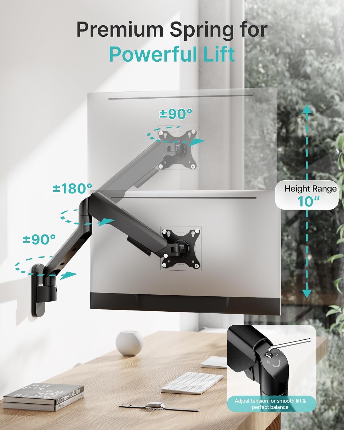 PEGZONE Single Monitor Wall Arm 17"-40" Ultrawide 26.4Lbs VESA Black | Fully Adjustable, Space Saving Design, VESA 75x75 & 100x100, For Home Office Gaming, Supports Ultrawide Displays