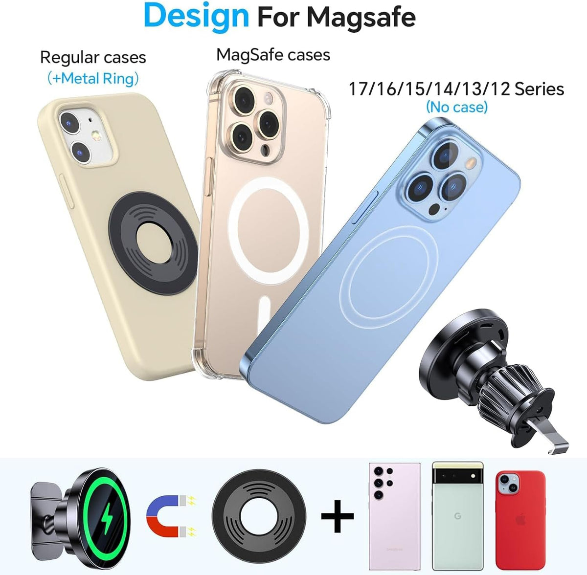 for 15W Magsafe Car Mount Charger Magnetic Wireless Car Charger for iPhone | Magsafe Car Charger Magnetic Phone Holders for Your Car Accessories Car Phone Holder Mount for iPhone 17 16 15 (Black)