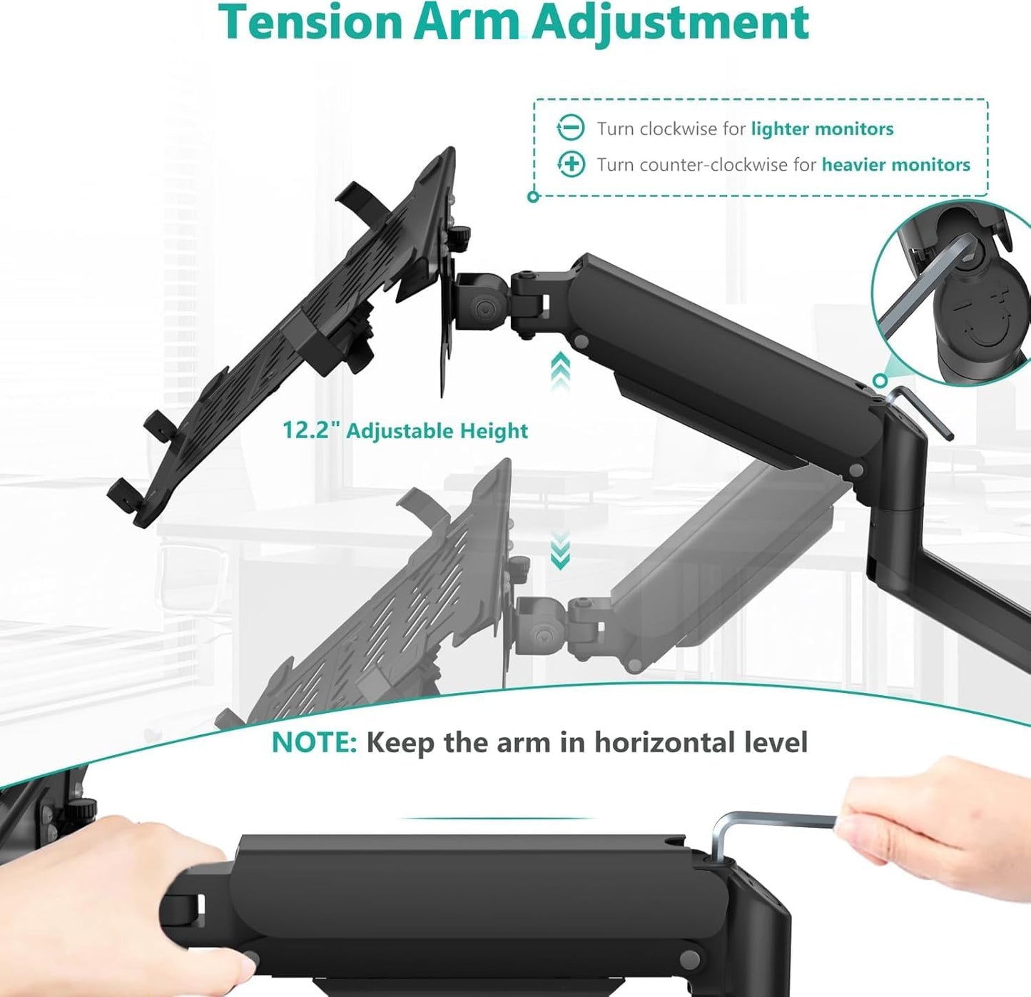 WALI Laptop Wall Mount for 17" Notebook and Up to 32" Screen | Full Motion Adjustable Monitor Wall Arm with Laptop Tray, VESA 75x75/100x100mm, Up to 15.4-22 Lbs (GSWM001LP), Black