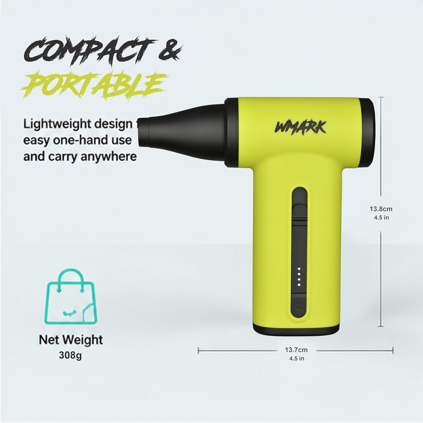 WMARK Electric Adjustable Turbo Jet Fan Compressed Air Duster - 130000 RPM Brushless Motor Mini Blower, 33m/s Max Wind Speed for Computer, Workshop, Home, Outdoor & Car, NG-TB001 (Green)
