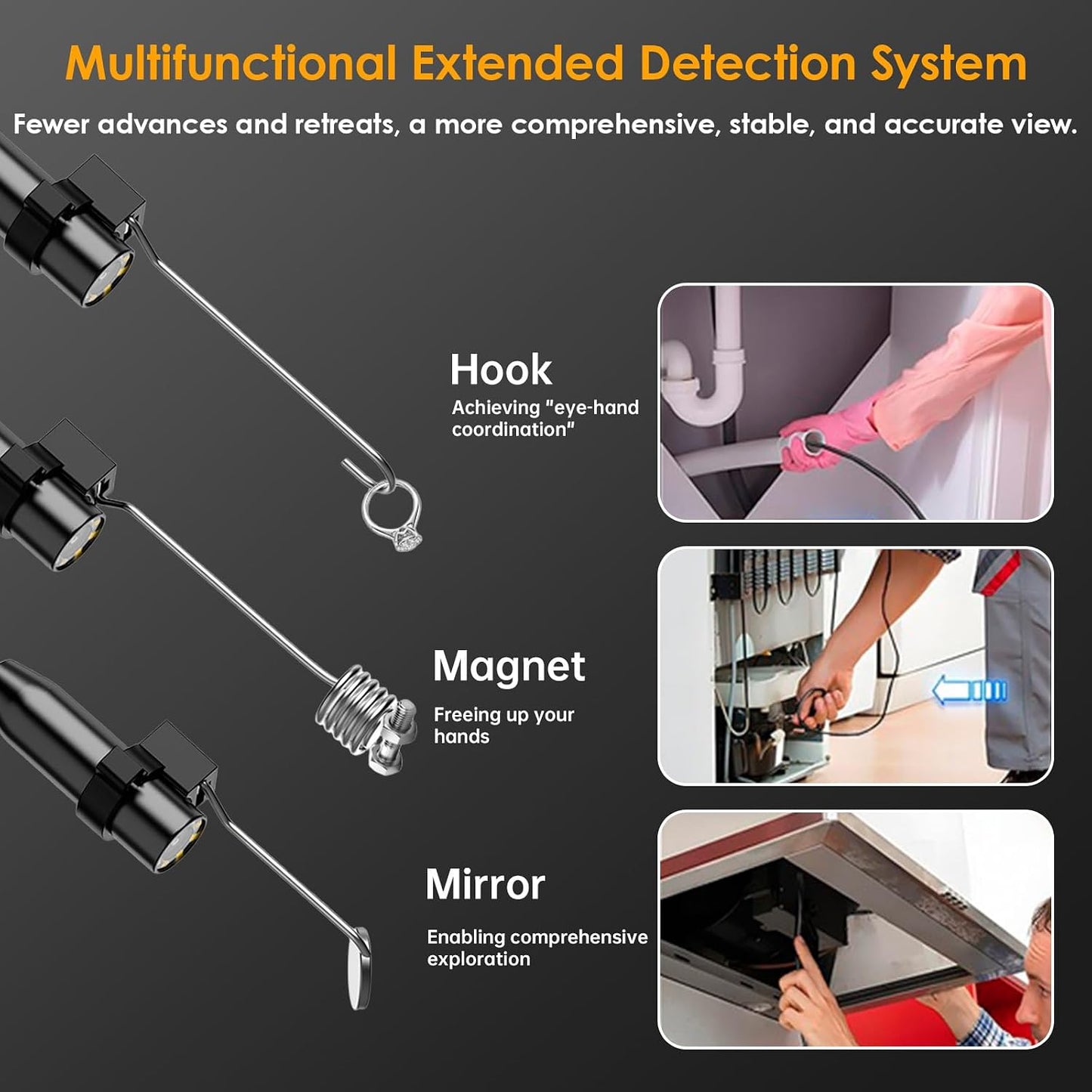 1920P HD Endoscope Camera with Light, IP67 Waterproof Borescope Snake Camera Semi-Rigid Sewer Camera 8 LED Inspection Endoscope Camera for iPhone Android Automotive Pipe, 16.4FT Single Lens