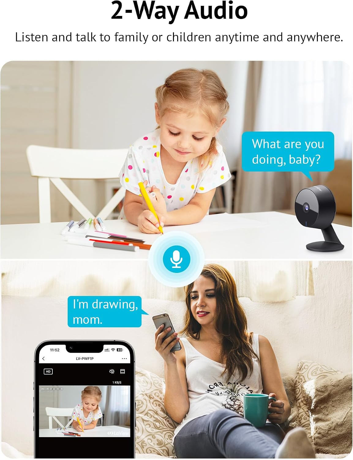 LaView 4MP 2K Cameras for Home Security Indoor, 5G& 2.4GHz Home Security Camera for Baby/Elder/Pet/Nanny,Baby Cam Starlight Sensor Color Night Vision,US Cloud Service,Works with Alexa iOS & Android