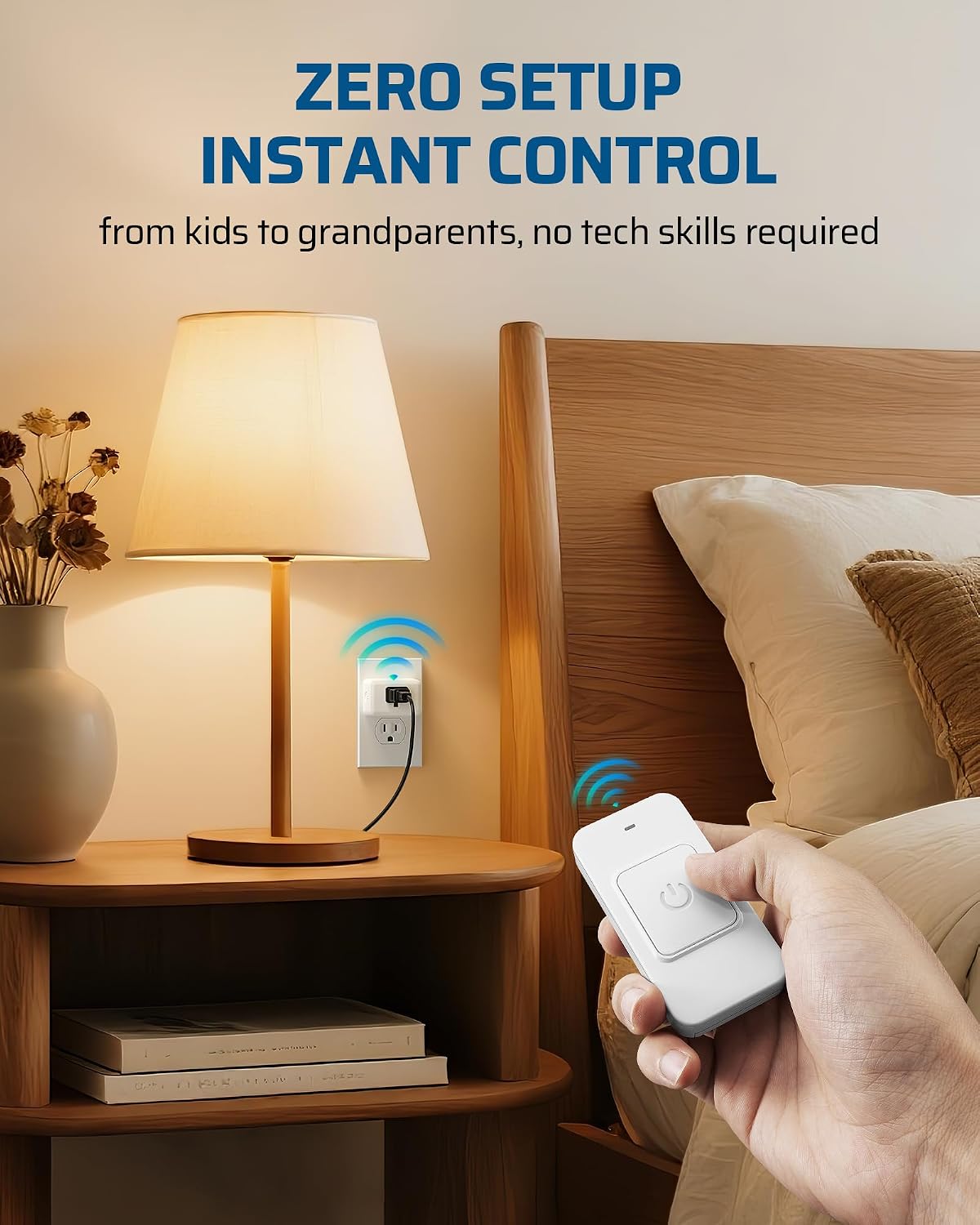 DEWENWILS Indoor Remote Control Outlet, One-Touch Control Big Single-Button, Wireless Remote Light Switch, 15A/1875W, 100FT Range RF Signal, Magnetic Wall Switch for Vacs, Lamp, White
