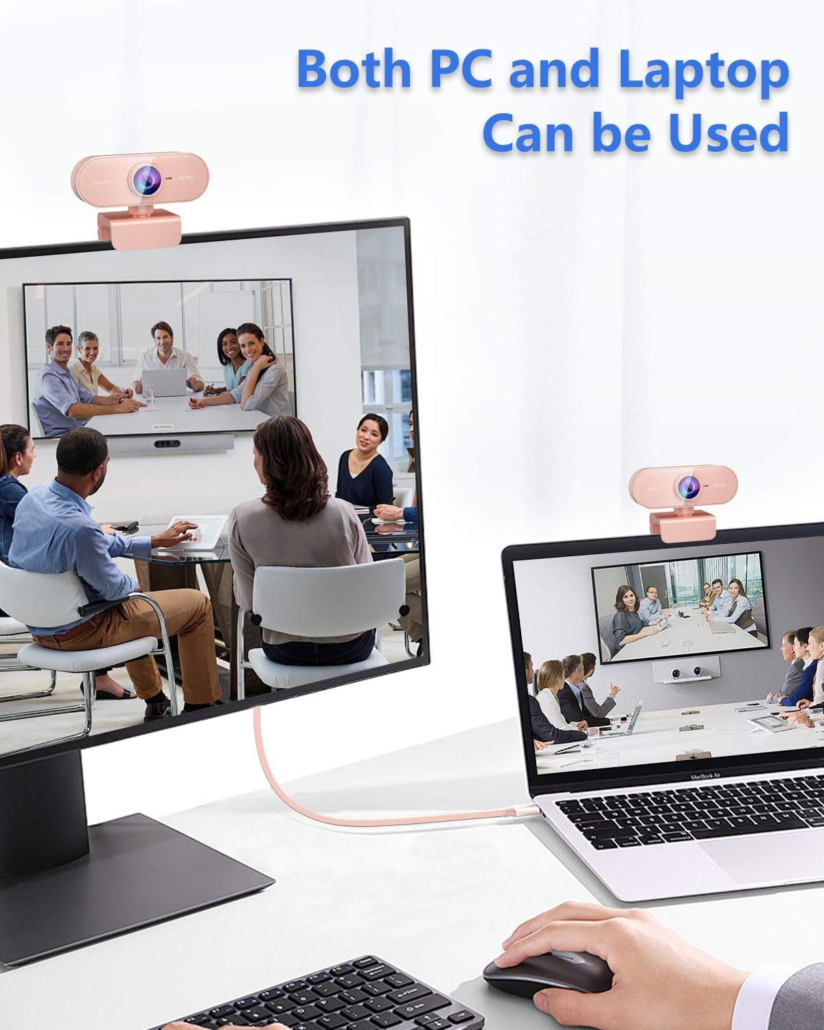 Webcam for pc with Microphone,Full Hd 1080P Pink Streaming Web Cam with Mic for Mac Laptop, Small Computer Camera for Desktop,Cheap Face Cam for Video Conference,Zoom,Microsoft Teams Meet