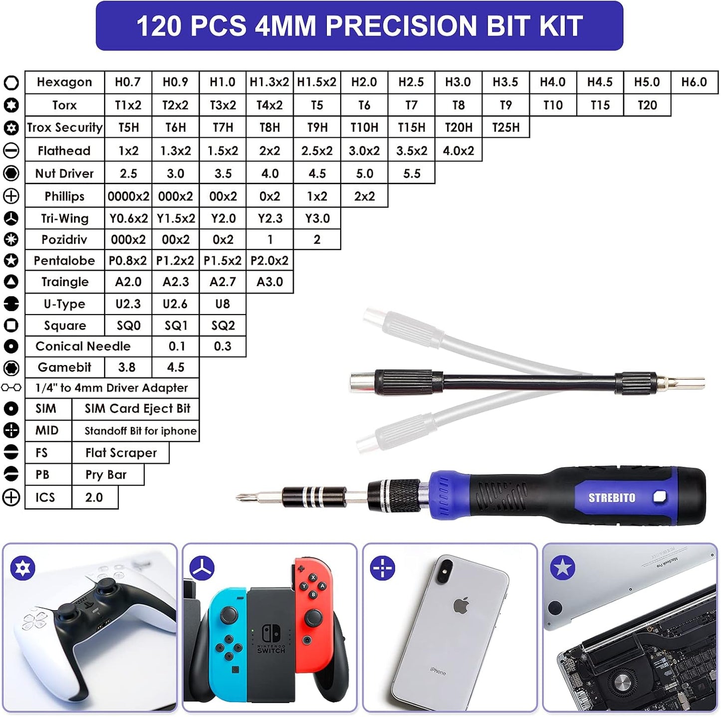 STREBITO 191-Piece Multi-Bit Screwdriver, Precision Screwdriver Set(Blue) | 1/4'' Nut Driver Home Improvement Tool Electronic Repair Kit for Computer, Phone, Laptop, PC, Cell Phone, PS4, Xbox, Nintendo