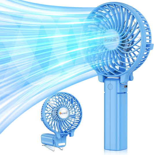VersionTECH. Portable Handheld Fan, Powerful+Durable+180° Foldable, Mini Hand Fans with USB Rechargeable Battery Operated Cooling Accessories for Personal Use, Travel, Office Blue