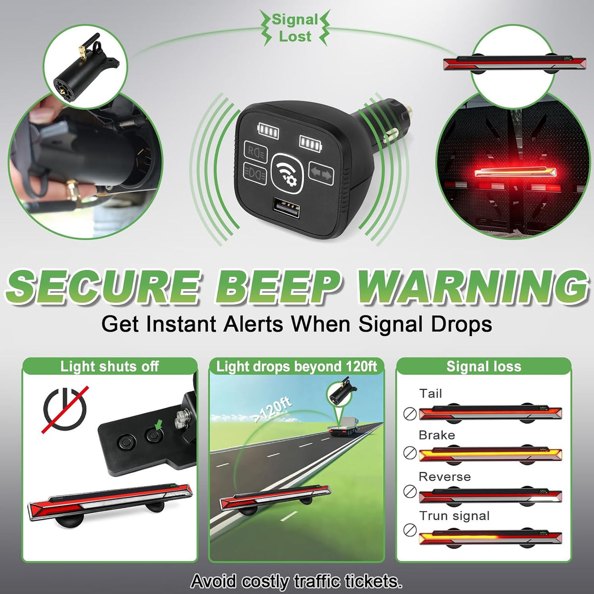 Agrieyes T328 Solar Wireless Tow Light Bar w/Receiver, Truck Towing Lights