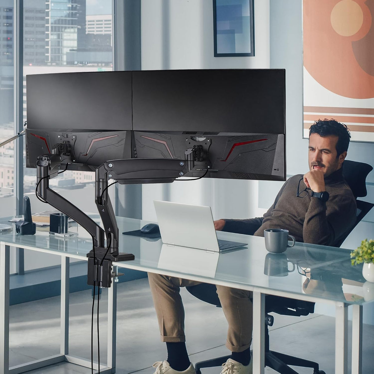 AVLT Dual Monitor Arm Desk Mount for 13-43" Screens, Heavy Duty - Black