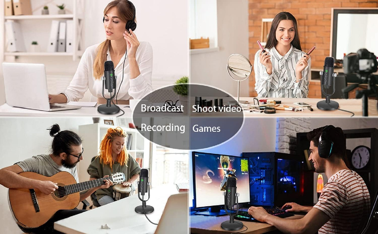 USB Condenser Microphone Kit with Desktop Stand and Phone Adapters | Plug-and-play podcast mic kit for PC and phone, for gaming, streaming and recording. Cardioid pickup keeps voices clear.