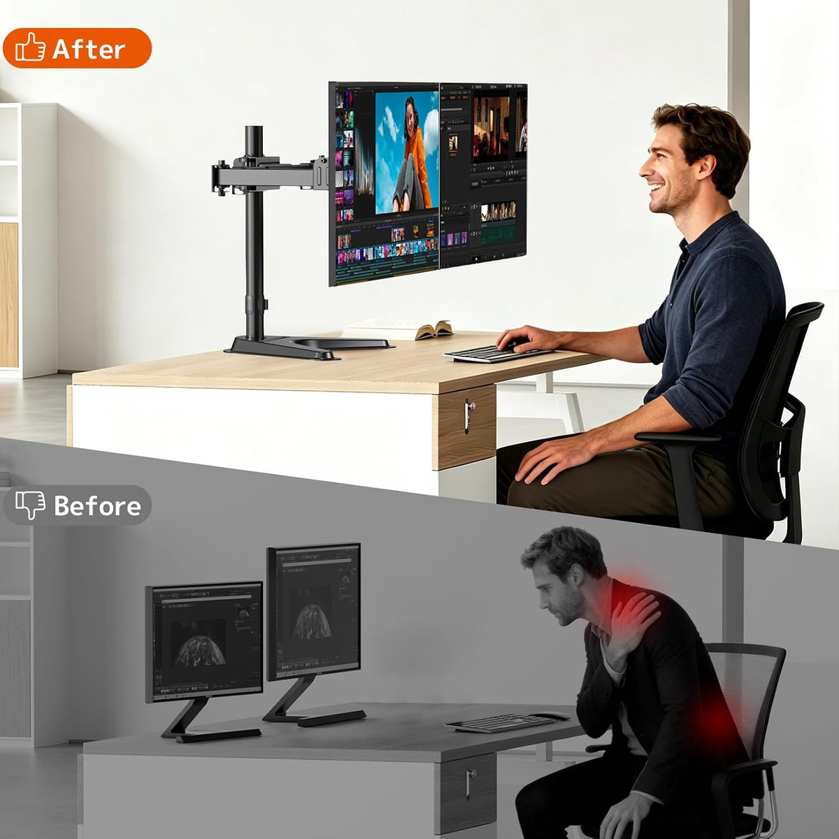 Dual Monitor Stand fits 17-40 inch, Free Standing Heavy Duty Monitor Mount