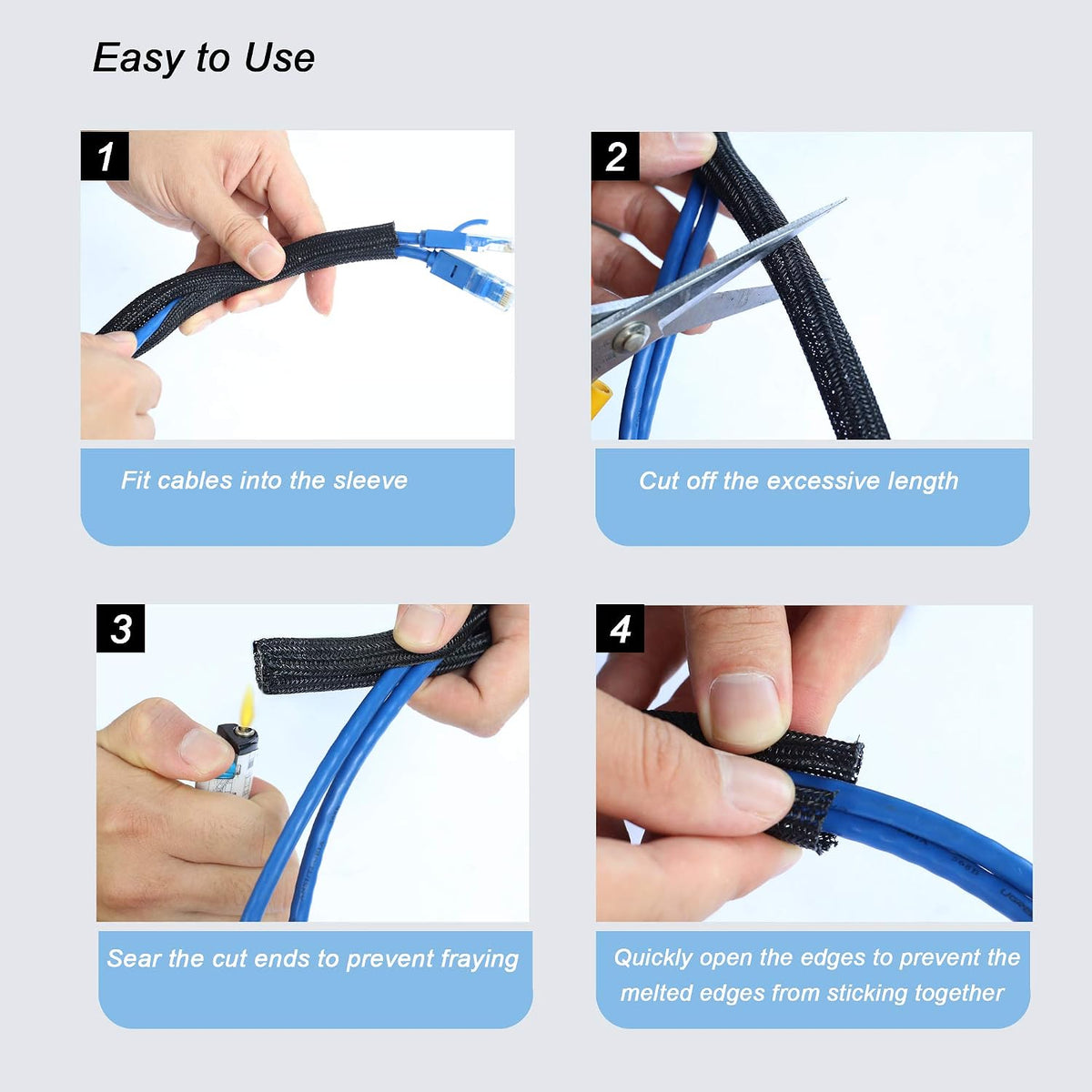 Cable Management Sleeve, Split Design, 25FT - 1/2 Inch, Black | Cord Protectors from Pets | Heat & Abrasion Resistant Wire Loom | Automotive Wiring & Home Office Cable Organization
