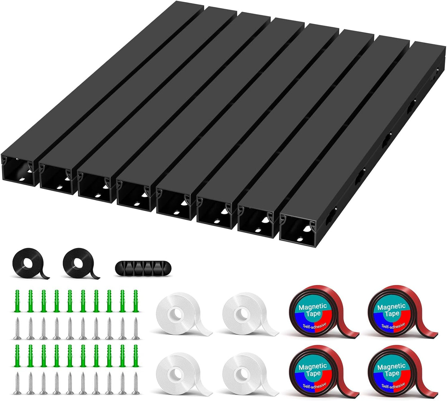 Cable Hider Raceway Kit, Magnetic Cable Management Under Desk with Upgraded Aesthetic Large Hole, Cord Organizer Kit for Hiding Computer, Gaming Desk, Network, Power Cord, TV - 4PCS 4x15.7in Black