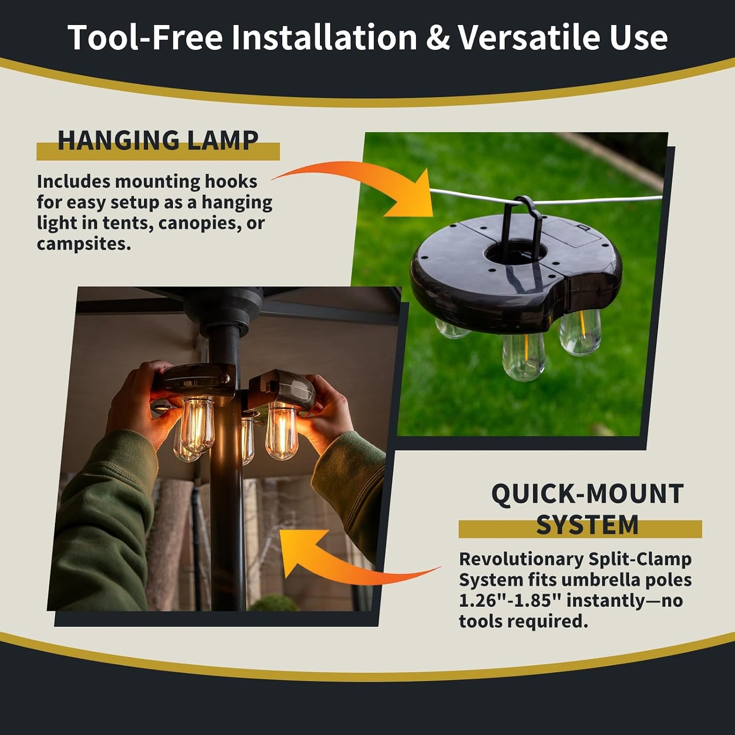 Patio Umbrella Light with Remote Control, Rechargeable Cordless LED Edison Bulbs Pole Light with 10 Brightness Levels for Garden, Patio, Backyard, Camping or BBQ - Brown (1 Pack)