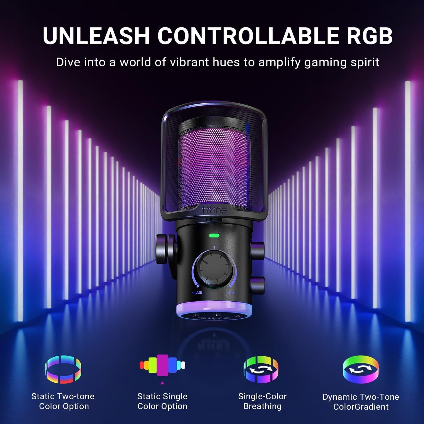 FIFINE AmpliGame AM6T Gaming USB Microphone Kit, Condenser Mic for PC/PS5 | Noise Cancellation, ChatMix Dial, Quick Mute, RGB Control, Gain Knob, Boom Arm, Monitoring, for Streaming Twitch Podcast