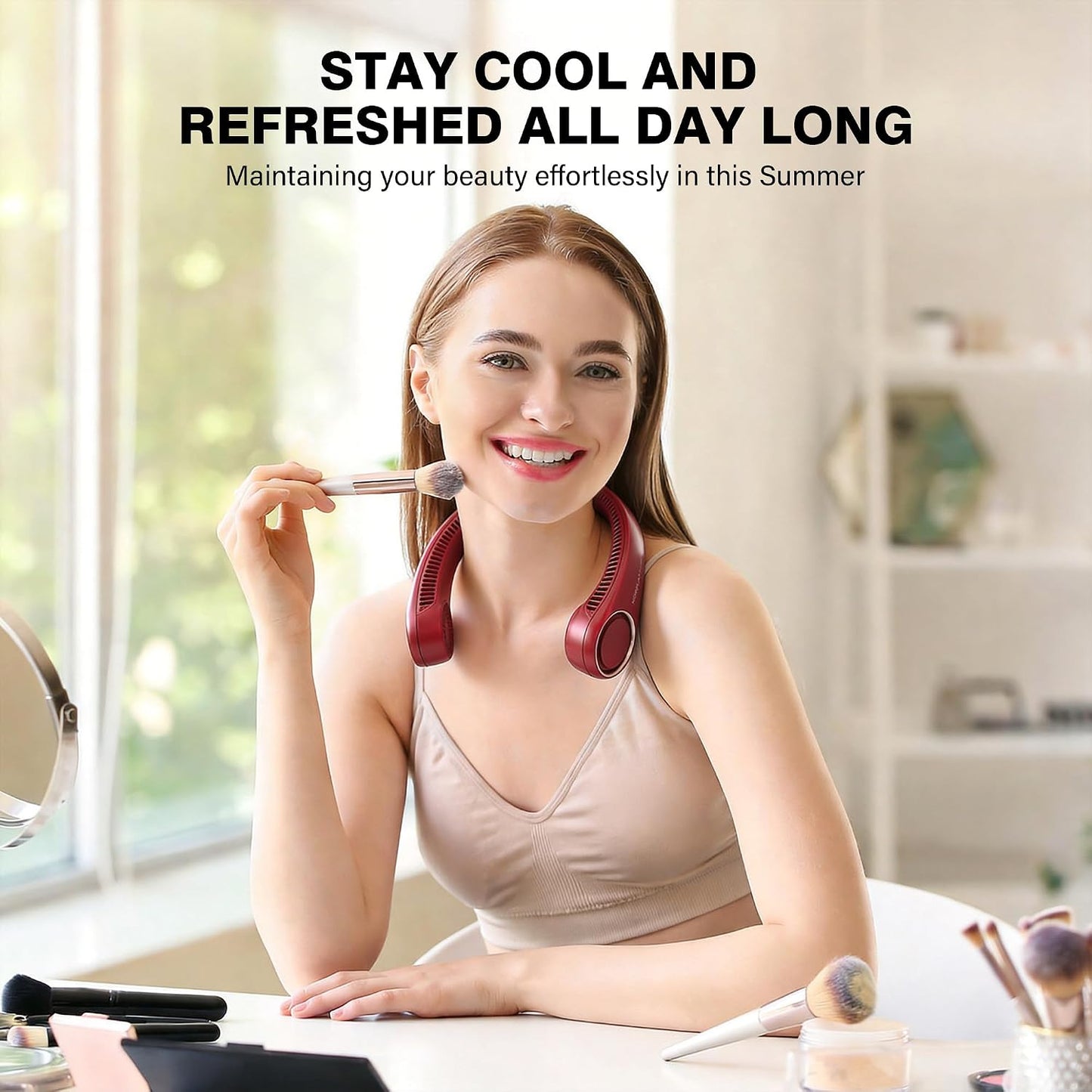Morelax Neck Fan, USB Rechargeable Personal Fan,Hand Free Bladeless Portable Fans,4000 mAh, 3 Speeds,72 Air Faster softer 360° Cooling, Gift Suitable for Home, Office, Travel, Sports Red