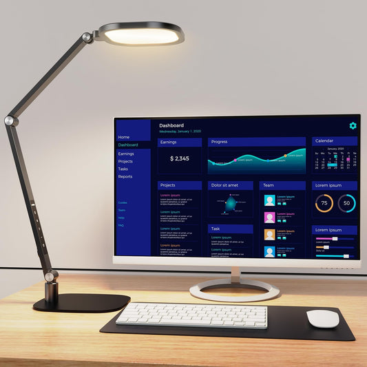 LitONES LED Desk Lamp for Home Office, Soft Edge-lit Design - Modern Style | Eye-Caring Diffused Light, Professional Computer Light for Reading, Crafts & Zoom, Dimmable with 30 Modes, Memory & Timer