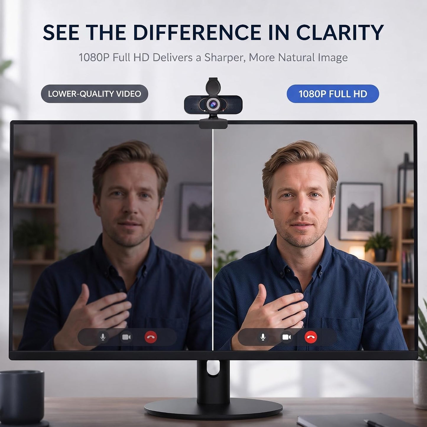 1080P Webcam for PC & Laptop with Microphone — Stay Connected | Plug and Play No Driver, Crystal Clear Video Auto Lighting, Privacy Physically Protected, Mount It Anywhere in Seconds