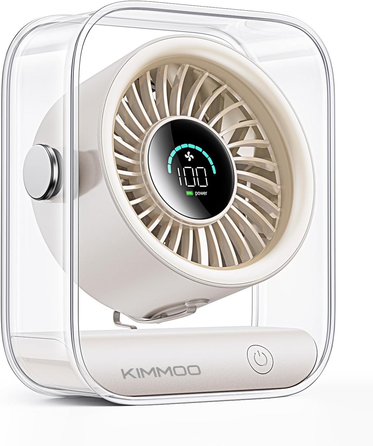 KIMMOO Rechargeable USB Desk Fan, Quiet Table Fan with Turbo Airflow, 100 Speeds, Digital Display, 90° Rotating, Small Battery Desktop Fans for Bedroom Home Office Trave, Beige
