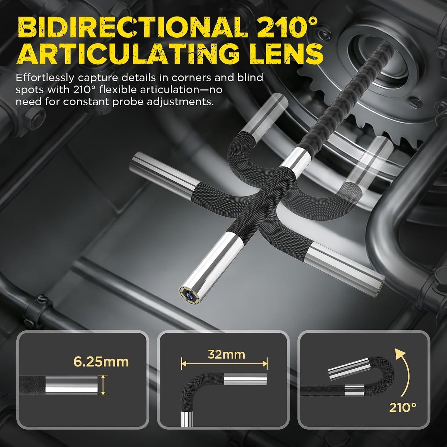 AUTOOL SVB208 Articulating Video Borescope, Endoscope Camera with Light,6.25mm Ultra-Thin Probe,4.3" LCD with 8X Zoom Articulated Camera,IP67 Waterproof Snake Camera for Automotive Engine Inspection