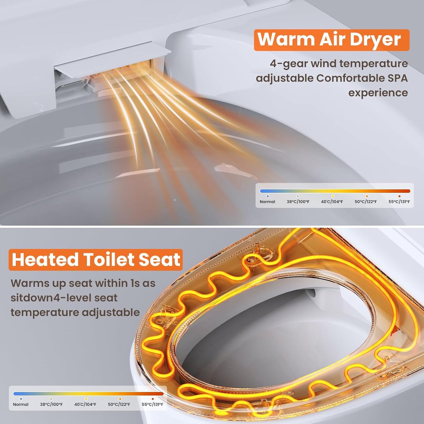 Smart Toilet with Tank, No Water Pressure Limit, Automatic Lid Open/Close, Foot Sensor Bidet Toilet, Built-in Fragrance, Warm Air Dryer, ADA Compliant Height Bidet Toilet for Bathroom