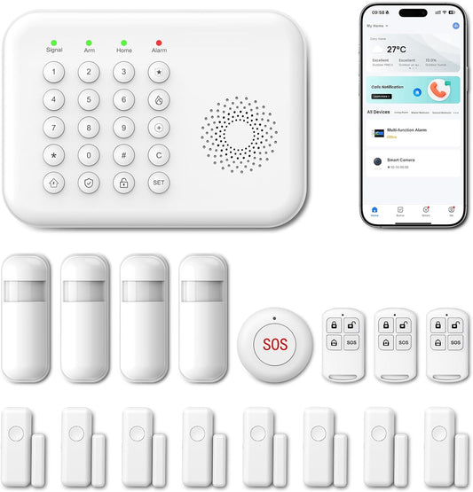 Alarm System for Home Security, WiFi/4G Home Security System Wireless with Phone APP Alert,Door Sensor,Motion Sensor, Remote Control, Compatible with Alexa,24/7 Protection