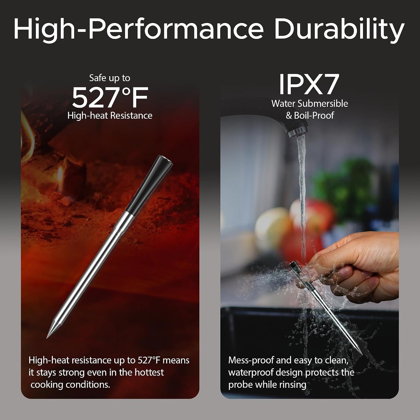 Smart Wireless Meat Thermometer Digital, Bluetooth Meat Thermometer Wireless with Dual High-Accuracy Sensors, Instant Read LCD & App Control for Kitchen BBQ Grill Smoker Air Fryer