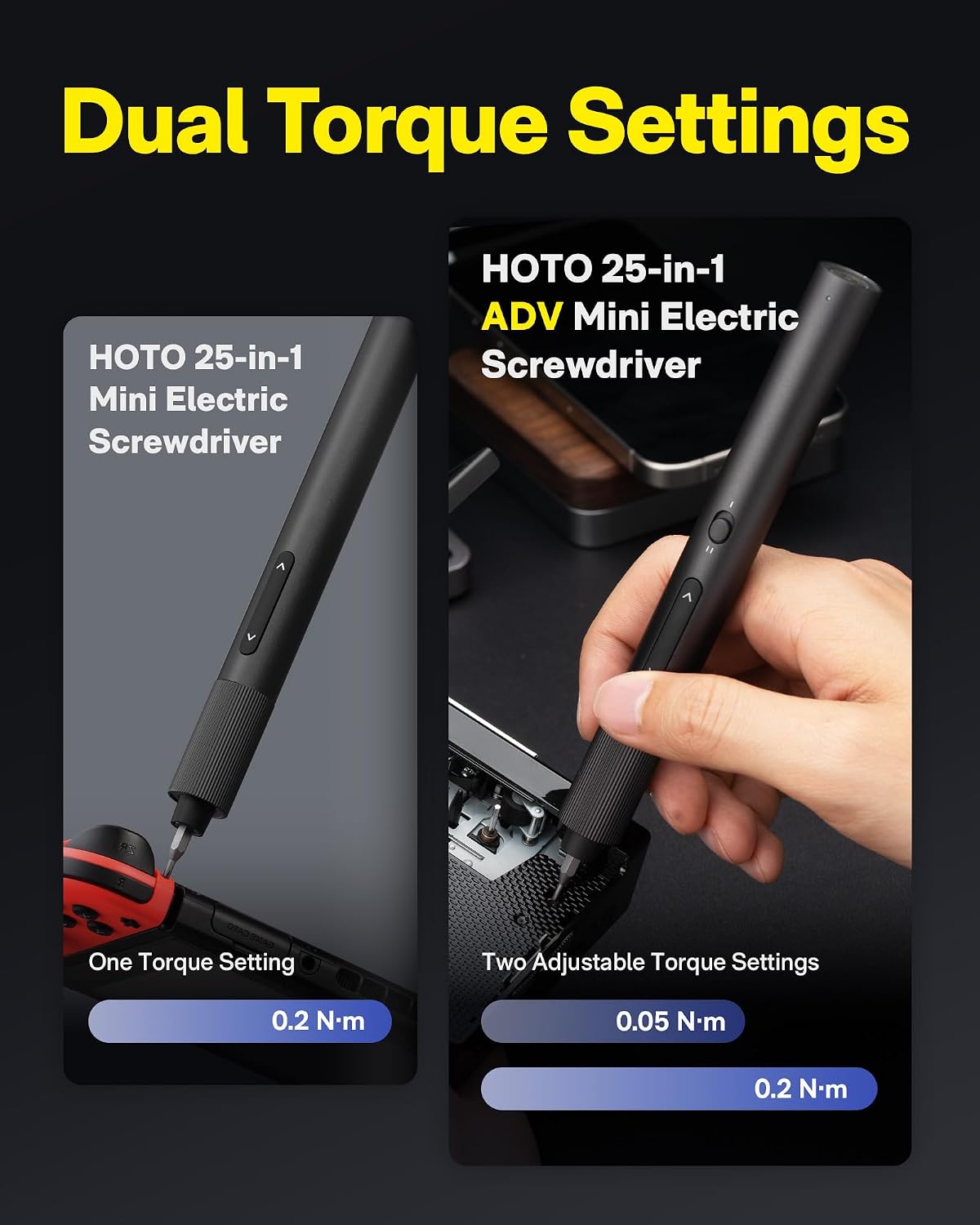 HOTO 25-in-1 ADV Mini Electric Screwdriver Set with LED & Dual Torque | Professional Repair Tools for Technicians, Engineers, and DIY Electronics Maintenance