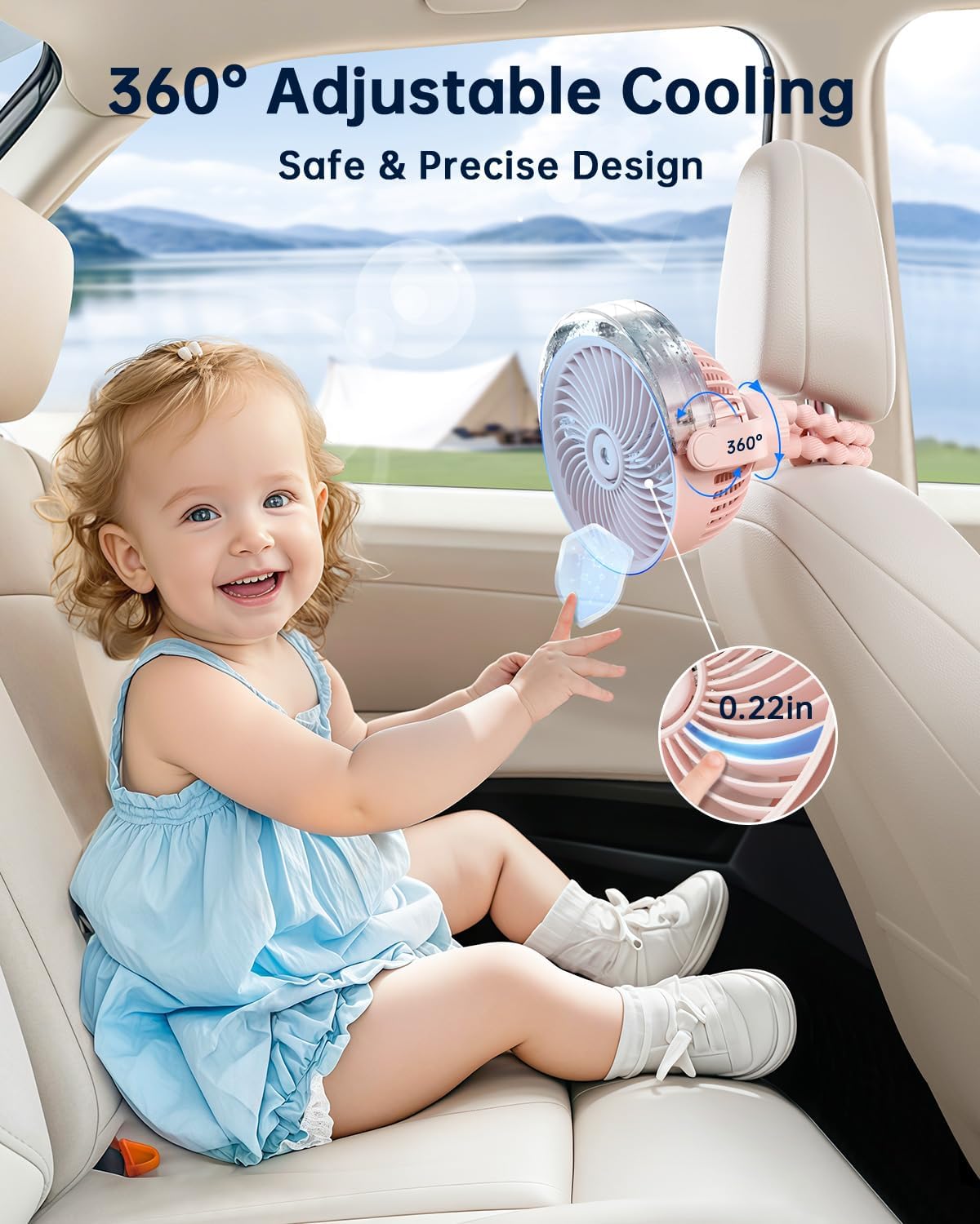 SWEETFULL Misting Stroller Fan – Portable Baby Fan with Spray Cooling, 4 Speeds, Quiet Rechargeable Fans for Travel, Outdoor, Golf Cart, Car Seat, Beach (Pink)