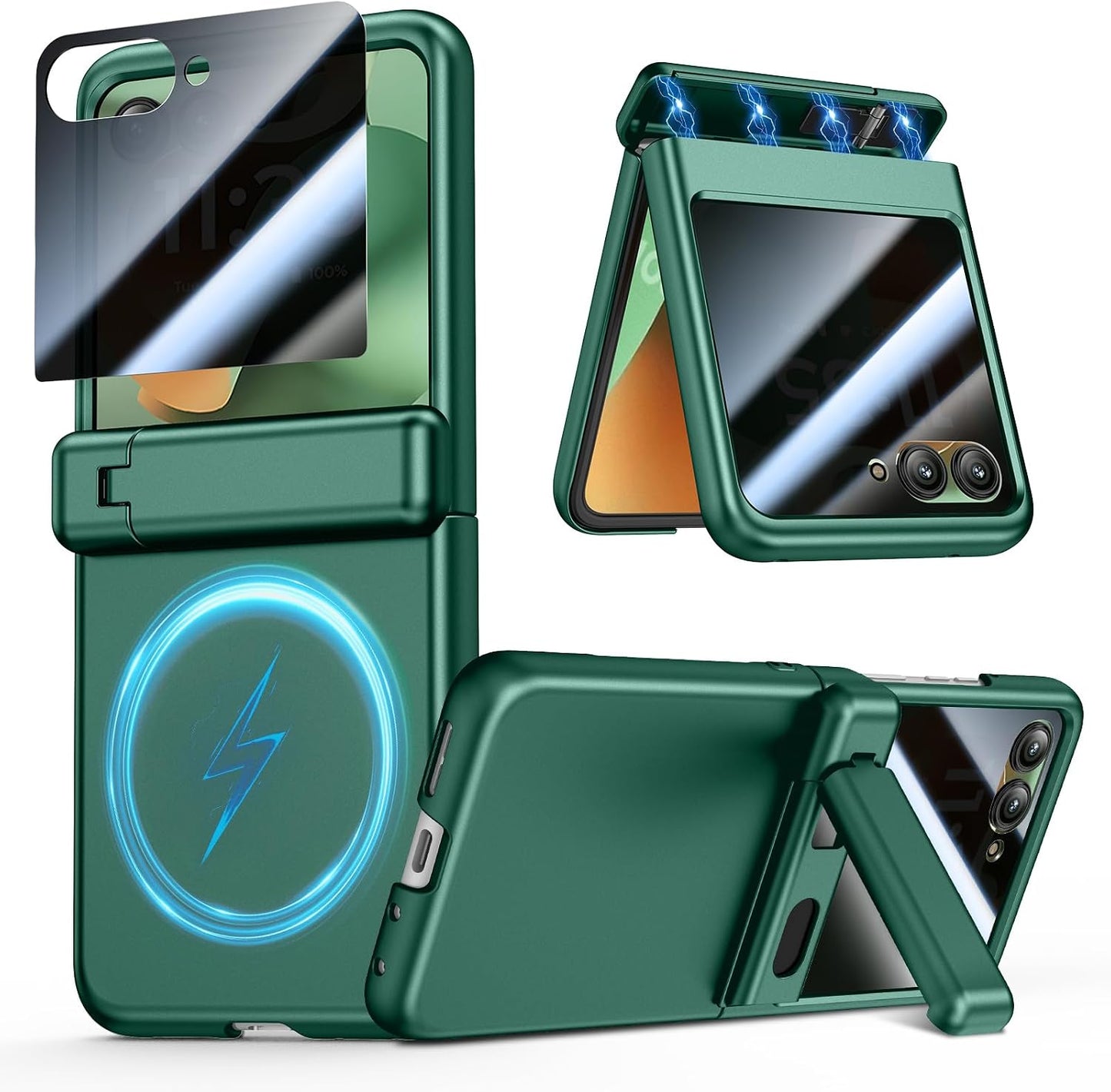 VEGO for Motorola Razr 2026/2025/2024 Case, Compatible with MagSafe | Hinge Protection & Kickstand & Privacy Screen Protector, Magnetic Slim Hard PC Protective Cover for Moto Razr 2026 - Green