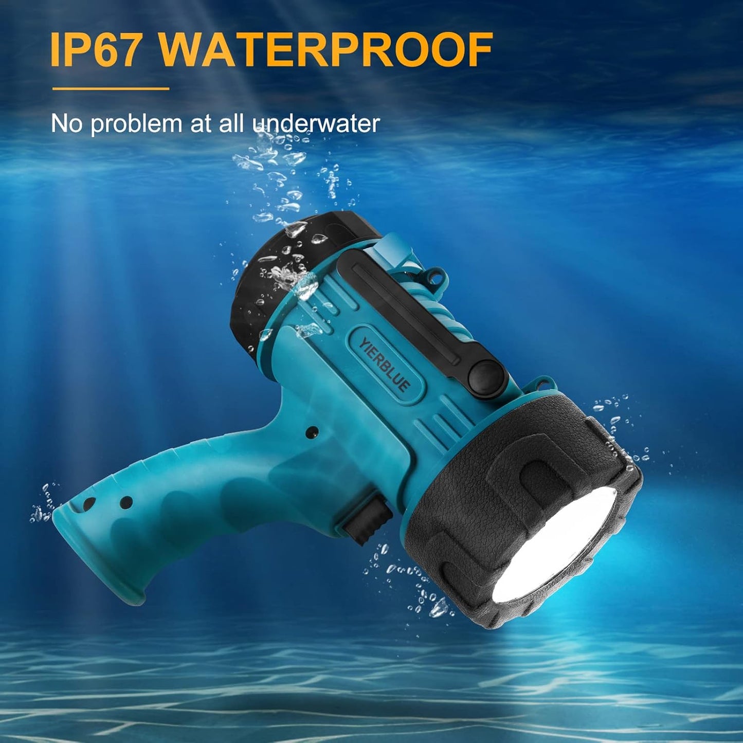YIERBLUE Rechargeable Spotlight Flashlight with 2000000 High Lumen LED, IP67 Waterproof Long Running Spot Light searchlight, Impact Resistant Handheld Spotlight with Foldable Stand Red Lens
