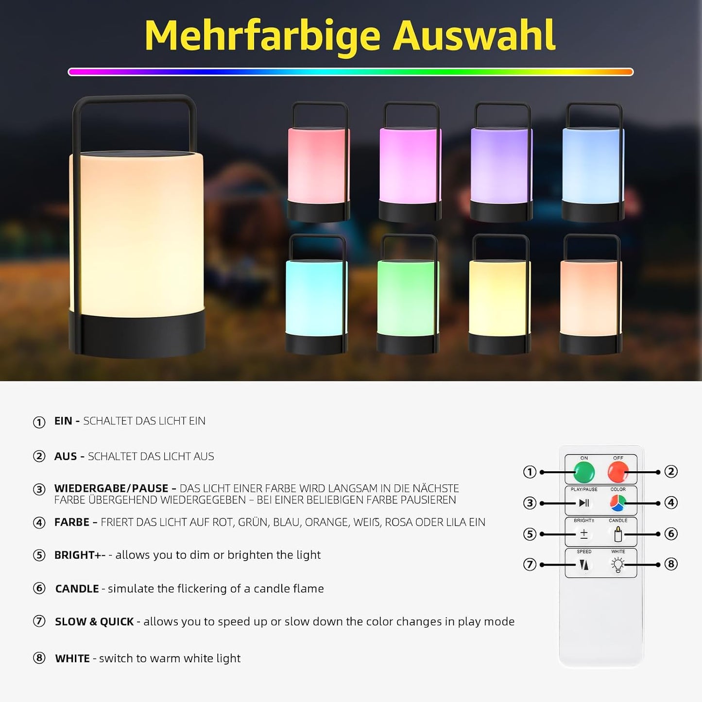 uuffoo Solar Lantern Outdoor Waterproof Table Lamp Cordless Metal Frame | IP44 Weather Resistant RGB and Warm White 7-15H Battery Life for Indoor Outdoor Patio Camping Restaurant Terrace By the Pool