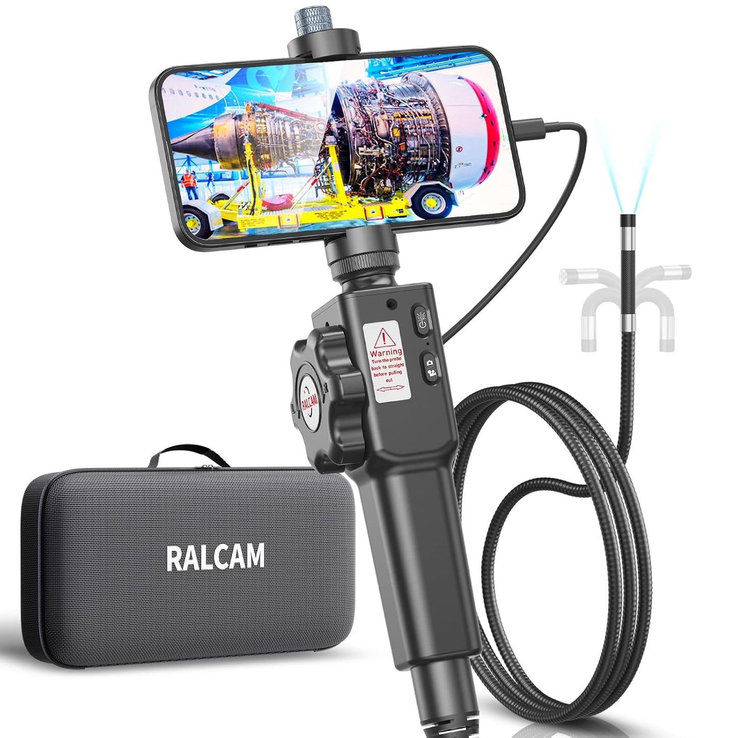 Two-Way Articulating Borescope for iPhone&Android | Endoscope Camera with Light, HD Inspection Camera with Battery for Automotive, Engine, Pipe 0.33in Lens-3.3FT Flexible Cable