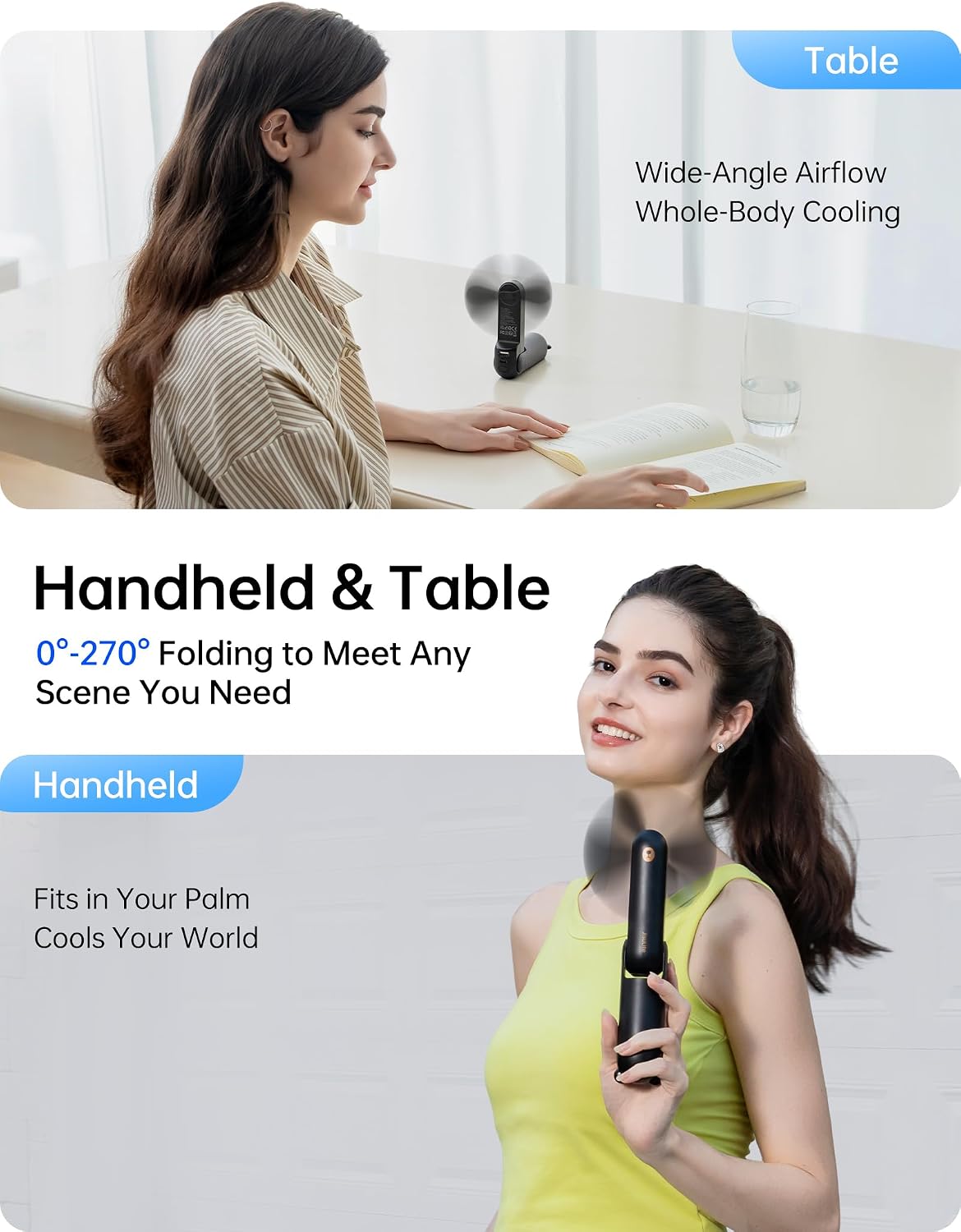 JISULIFE Handheld Fan 8 Plus: 40H Cooling & 4500mAh PowerBank & Flashlight | USB Rechargeable, Portable Pocket Size for Travel, Makeup, Concerts, Summer Gifts for Women(Black)